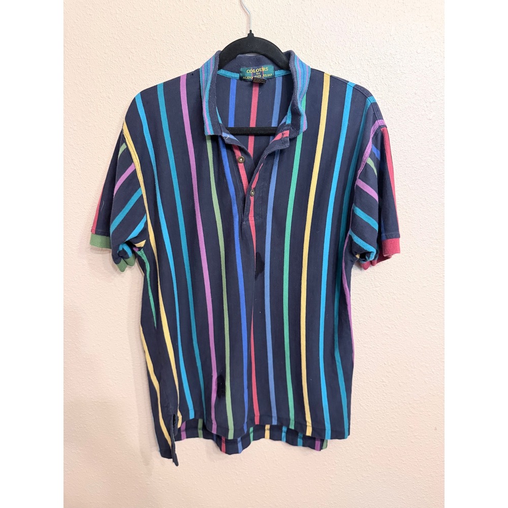 Vintage Colours by Alexander Julian Mens Multi Color Vertical Stripe Polo  M